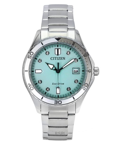 Montre pour femme Citizen Marine Eco-Drive avec cristaux en acier inoxydable et cadran vert FE6170-88L 100 m