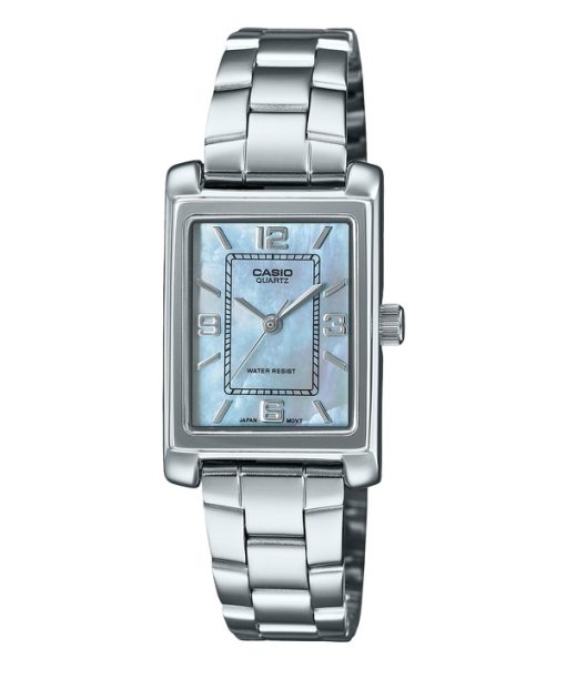 Montre analogique Casio Standard en acier inoxydable avec cadran en nacre et quartz LTP-1234DS-2A pour femme