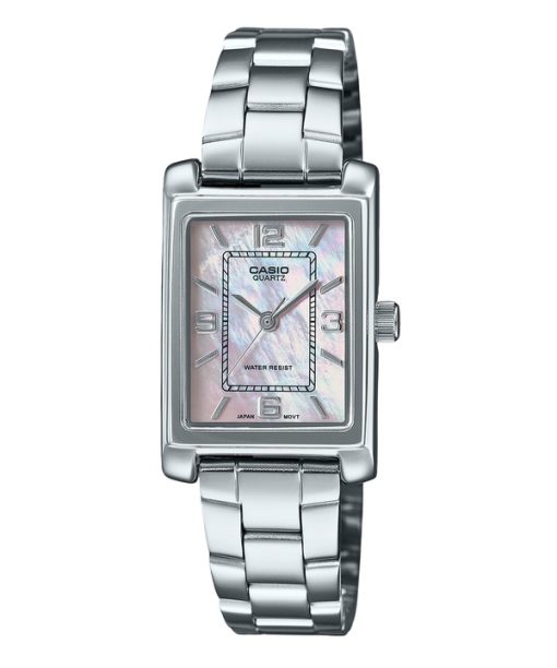 Montre analogique Casio Standard en acier inoxydable avec cadran en nacre et quartz LTP-1234DS-4A pour femme