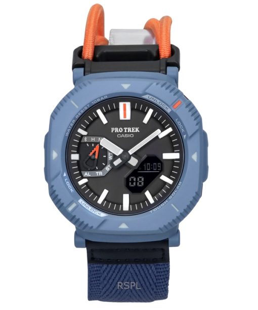 Montre Casio Pro Trek Hiker Line analogique numérique Mobile Link bracelet en tissu cadran gris Tough Solar PRJ-B001B-2 100M pou