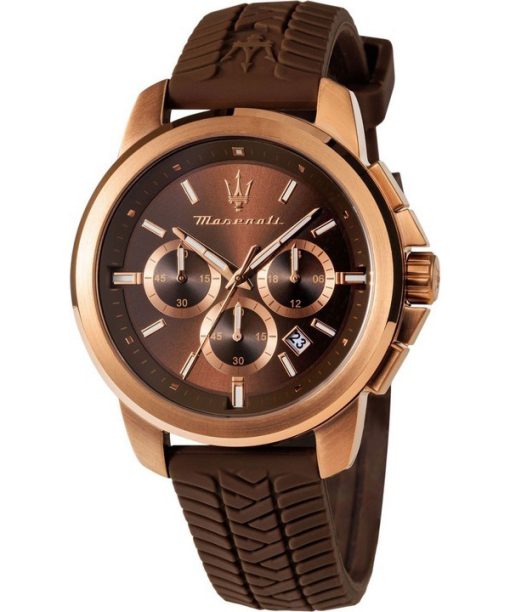 Montre Maserati Successo Lifestyle Chronographe Bracelet en caoutchouc Cadran marron Quartz R8871621039 Montre pour homme