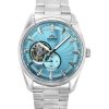 Montre automatique pour homme Orient Classic Contemporary en acier inoxydable avec cadran bleu clair en forme de cœur ouvert RA-