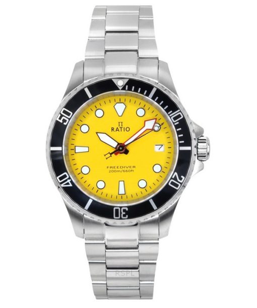 Montre homme Ratio FreeDiver Sapphire en acier inoxydable avec cadran jaune et quartz RTF034 200M