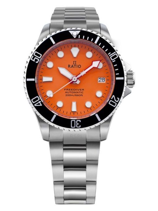 Montre pour homme Ratio FreeDiver Sapphire en acier inoxydable avec cadran orange automatique RTF045 200M