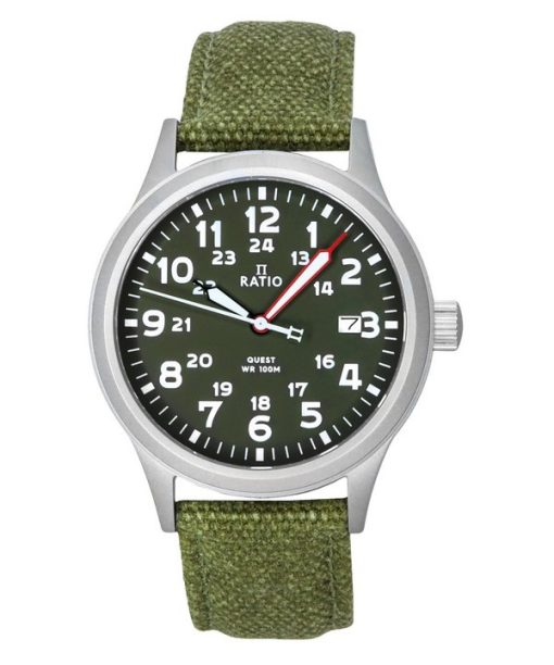 Montre de terrain pour homme Ratio Quest avec bracelet en toile saphir et cadran vert kaki à quartz RTQ029 100M Édition Lewis et