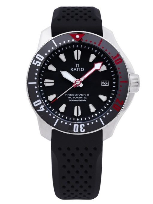 Montre Ratio FreeDiver X Marine Black avec incrustation en céramique noire Automatic Diver RTX001 200M pour homme