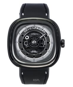 Montre homme Sevenfriday T-Series NFC avec bracelet en cuir et cadran squelette noir automatique T1/04 SF-T1-04