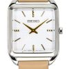 Montre analogique Seiko pour femme avec bracelet en cuir et cadran beige à quartz SWR089P1