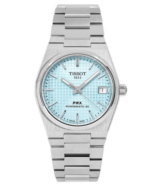 Montre Tissot T-Classic PRX Powermatic 80 en acier inoxydable avec cadran bleu glacier automatique T137.207.11.351.00 100M pour