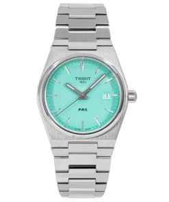 Montre Tissot T-Classic PRX en acier inoxydable avec cadran vert clair et quartz T137.210.11.091.00 100M pour femme