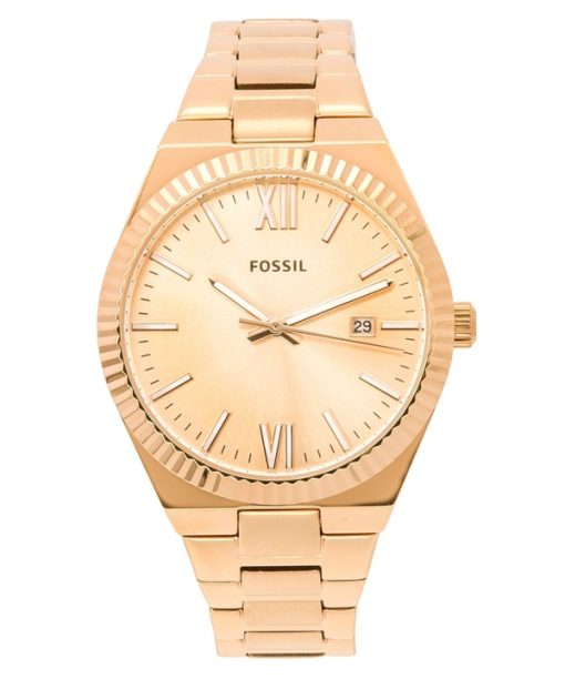 Montre Fossil Scarlette Rose Gold pour femme, cadran or rose, quartz, ES5258, acier inoxydable, soleil