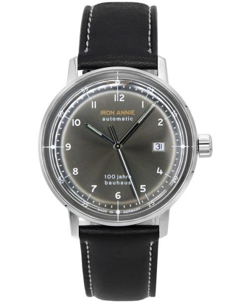 Montre homme Iron Annie 100 Jahre Bauhaus avec bracelet en cuir et cadran noir, automatique 50562, remise à neuf