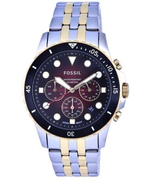 Montre chronographe Fossil FB-01 bicolore en acier inoxydable avec cadran rouge et quartz FS5881 100M pour homme remise à neuf