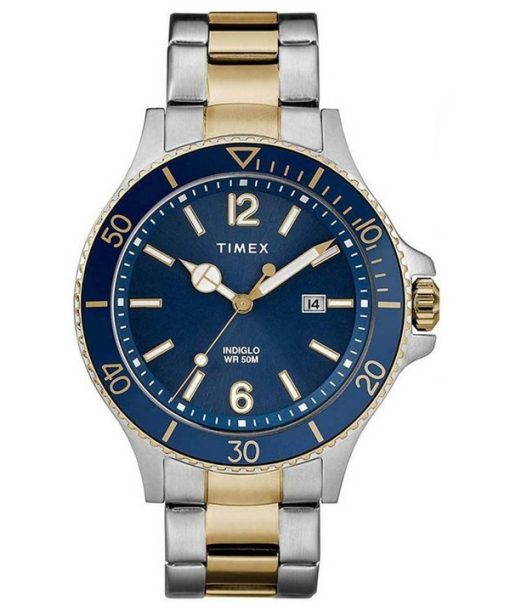 Montre homme Timex Harborside à quartz bicolore en acier inoxydable avec cadran bleu TWG019600 remise à neuf