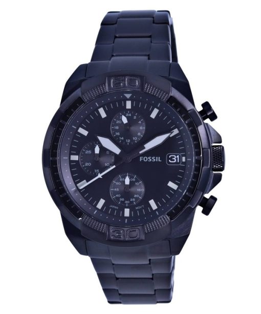 Montre Fossil Bronson Chronograph en acier inoxydable avec cadran noir et quartz FS5853 pour homme remise à neuf