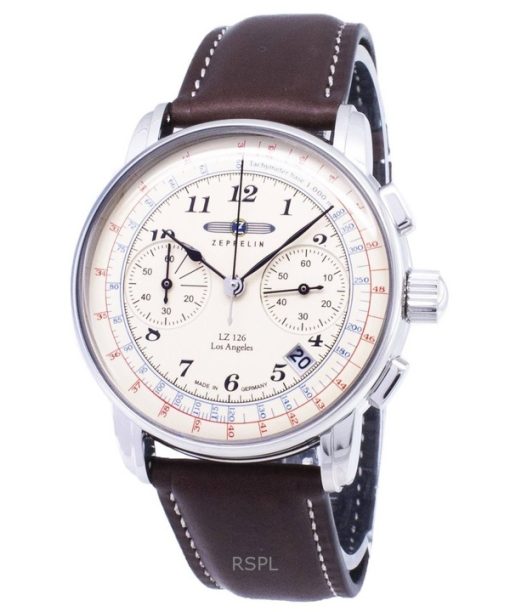 Montre chronographe Zeppelin LZ126 pour homme, cadran beige, quartz, fabriquée en Touteemagne, 76145, remise à neuf