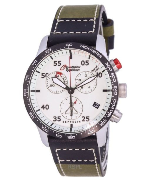 Montre homme Zeppelin Eurofighter Chronograph Bracelet en cuir Cadran beige Quartz 72985 100M reconditionnée