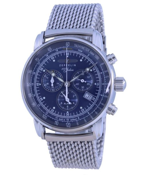 Montre Zeppelin 100 Jahre Ed.1 chronographe à cadran bleu à quartz 7680M3 remise à neuf pour homme