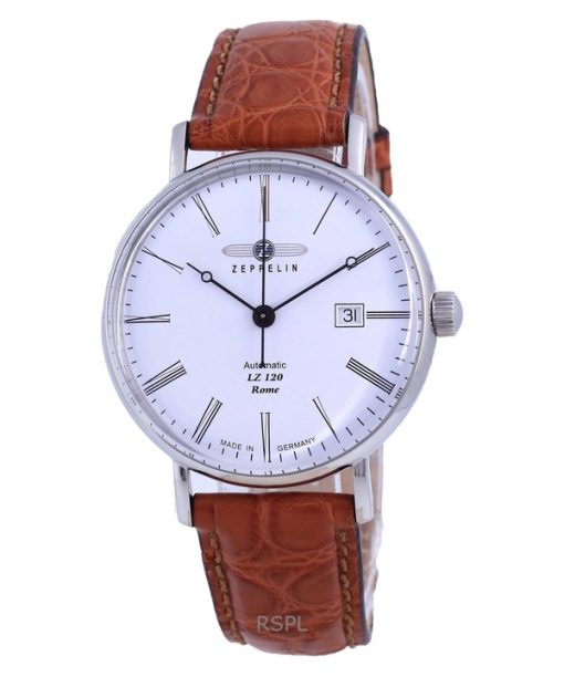 Montre automatique pour homme Zeppelin LZ120 Rome avec cadran blanc et bracelet en cuir 71541 remise à neuf