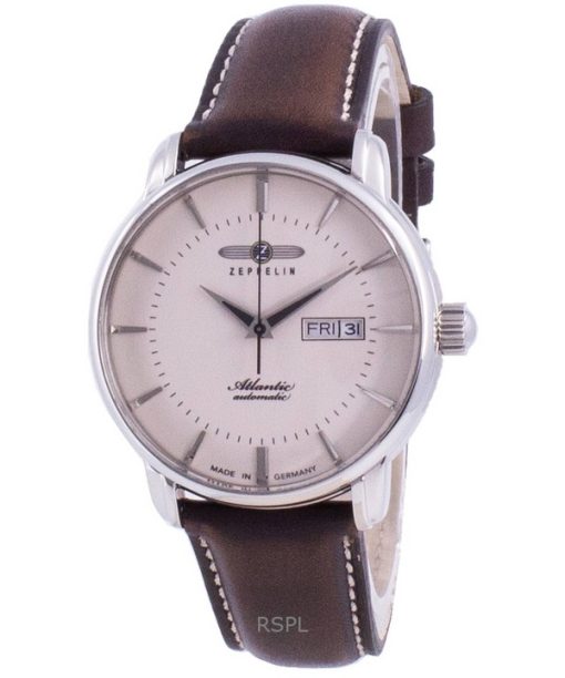 Montre automatique pour homme Zeppelin Atlantic 84665 avec bracelet en cuir et cadran beige, remise à neuf