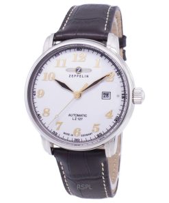 Montre homme Zeppelin LZ127 Graf bracelet en cuir cadran blanc fabrication allemande automatique 76561