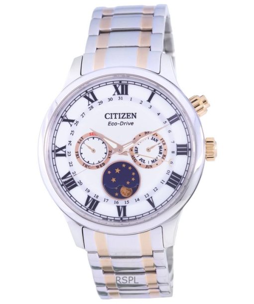 Montre homme Citizen Moon Phase bicolore en acier inoxydable avec cadran argenté Eco-Drive AP1054-80A remise à neuf