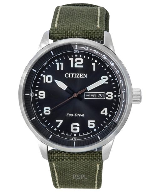 Montre homme Citizen Urban Eco-Drive remise à neuf avec bracelet en nylon vert et cadran noir BM8590-10E 100M