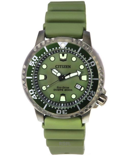 Montre de plongée Citizen Promaster Marine BN0157-11X 200M avec bracelet en caoutchouc et cadran vert Eco-Drive pour homme