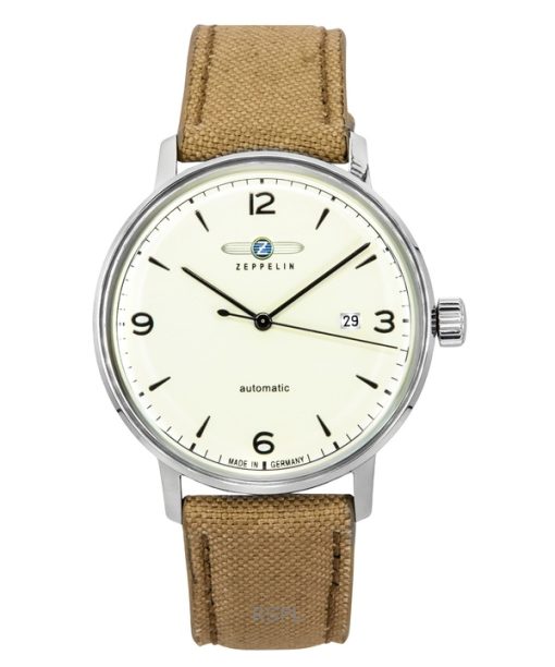 Montre automatique pour homme Zeppelin LZ-129 Hindenburg avec bracelet en plastique résille recyclé et cadran beige 80645N