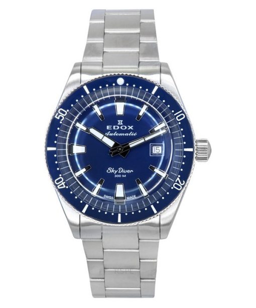 Montre de plongée automatique Edox Skydiver Date en acier inoxydable édition limitée avec cadran bleu 80126 3BUM BUIN 300M pour