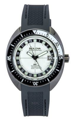 Montre Bulova Oceanographer GMT avec bracelet en PU et cadran blanc entièrement luminescent, modèle Devil Diver&#39,s 98B407, 20