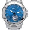 Montre Bulova Marine Star en acier inoxydable avec cadran bleu ouvert et bracelet automatique 98L317 100M pour femme