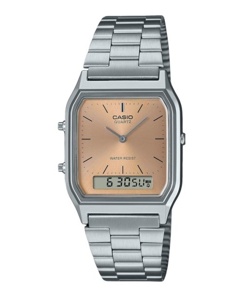 Montre unisexe Casio Vintage analogique numérique avec cadran en cuivre clair et double fuseau horaire AQ-230A-4AMQY