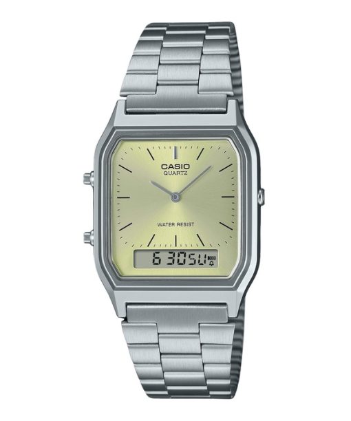 Montre unisexe Casio Vintage analogique numérique avec cadran champagne clair AQ-230A-9AMQY à quartz