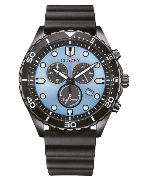 Montre homme Citizen Eco-Drive Chronograph bracelet en polyuréthane cadran bleu AT2567-18L 100M