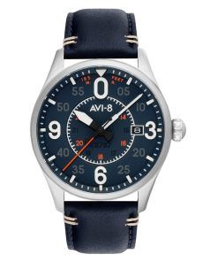 Montre automatique pour homme AVI-8 Spitfire Smith Birmingham avec bracelet en cuir et cadran bleu AV-4090-02