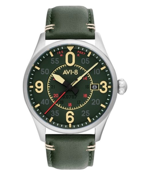 Montre automatique pour homme AVI-8 Spitfire Smith Reading avec bracelet en cuir et cadran vert AV-4090-03