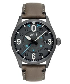 Montre automatique pour homme AVI-8 Spitfire Smith Salisbury avec bracelet en cuir et cadran gris AV-4090-04