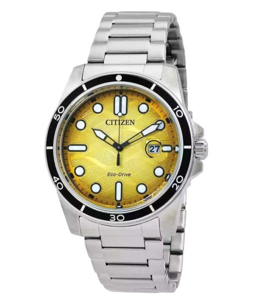 Montre homme Citizen Marine en acier inoxydable avec cadran jaune Eco-Drive AW1816-89X 100M