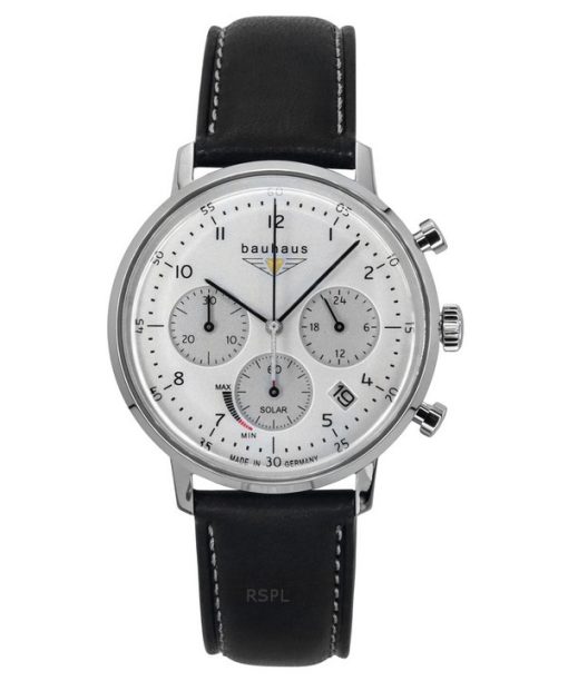 Montre homme Bauhaus Classic Chronograph en acier inoxydable avec bracelet en cuir et cadran blanc Solar 20861