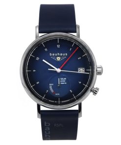 Montre Bauhaus Classic pour homme avec bracelet en cuir bleu et cadran bleu foncé Solar 21123