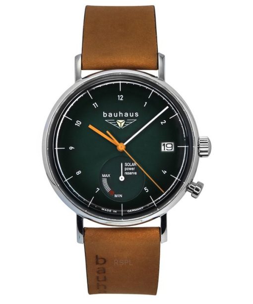 Montre Bauhaus Classic pour homme avec bracelet en cuir marron et cadran vert foncé Solar 21124