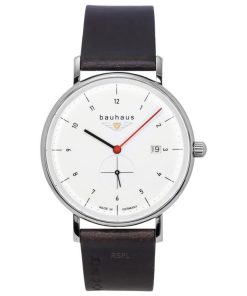 Montre à quartz Bauhaus Classic pour homme avec bracelet en cuir et cadran blanc 21301