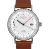 Montre Bauhaus Classic pour homme avec bracelet en cuir marron et cadran blanc automatique 21601