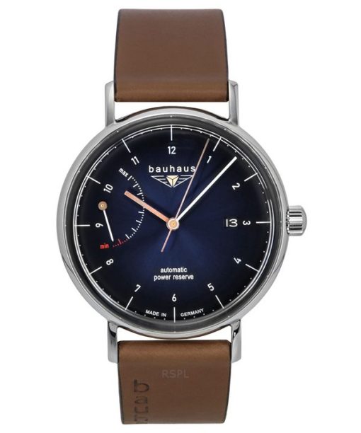 Montre homme Bauhaus Classic avec bracelet en cuir et cadran bleu foncé automatique 21603