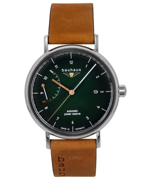 Montre homme Bauhaus Classic avec bracelet en cuir marron et cadran vert foncé automatique 21604