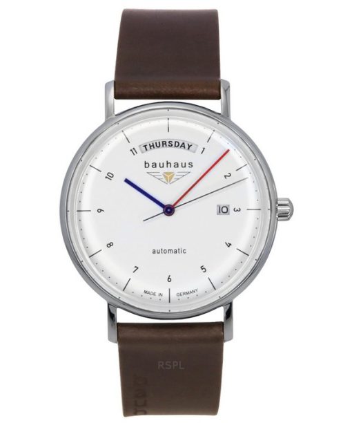 Montre homme Bauhaus Classic avec bracelet en cuir et cadran blanc automatique 21621