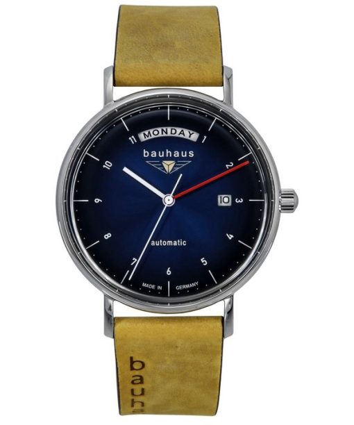 Montre homme Bauhaus Classic avec bracelet en cuir et cadran bleu foncé automatique 21623