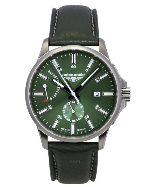 Montre Bauhaus Aviation pour homme avec bracelet en cuir vert et cadran vert foncé, automatique, 28604 100M