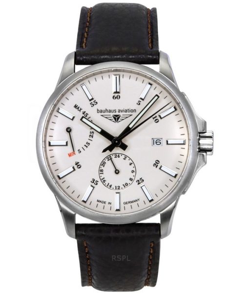 Montre Bauhaus Aviation pour homme avec bracelet en cuir et cadran beige entièrement lumineux, automatique, 28605 100M